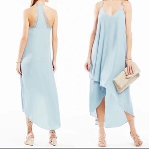 BCBG Cressida Lace-Trim High-Low Slip Dress Light Blue Teal Womens size XS